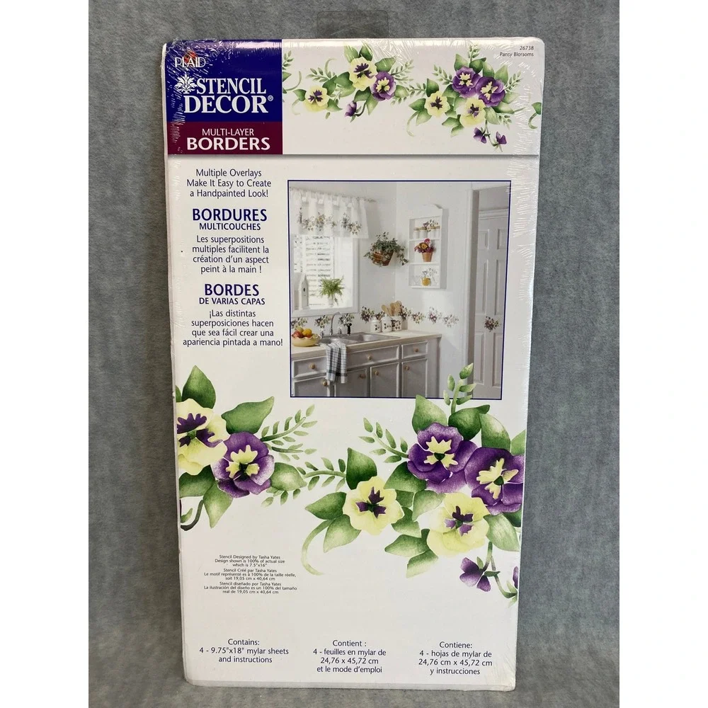 Plaid Stencil Decor Multi Layer Border Stencil Pansy Blossoms 4‎ Sheets